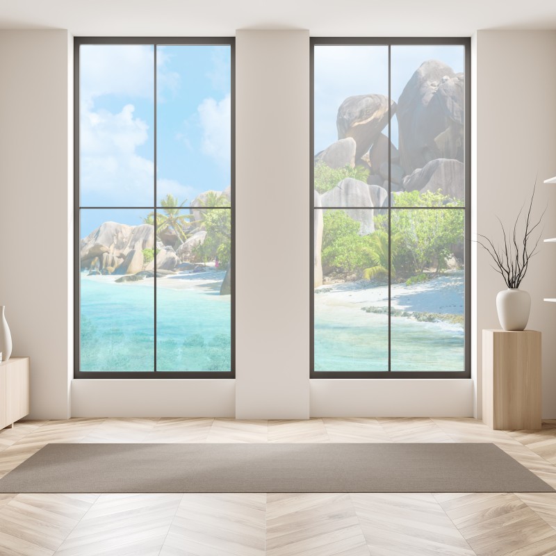 Naklejka na okno Polskie pole rzepaku pod błękitnym niebem – Wallissimo®