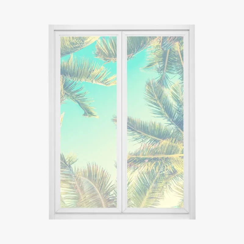 Naklejka na okno vintage turkusowy baldachim palm