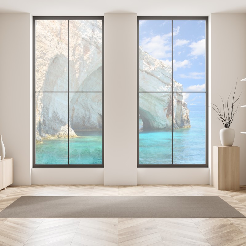 Naklejka na okno Sveti Stefan, Czarnogóra historyczny kurort na wyspie – Wallissimo®