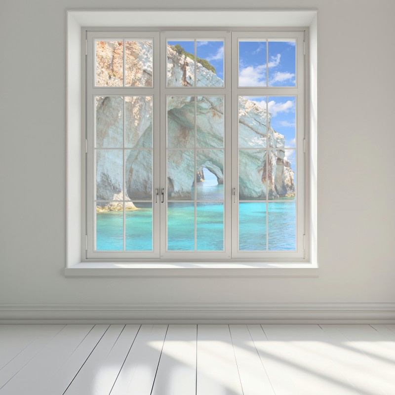 Naklejka na okno błękitne jaskinie na Zakynthos – Wallissimo® Naklejka na okno błękitne jaskinie na Zakynthos – Wallissimo®