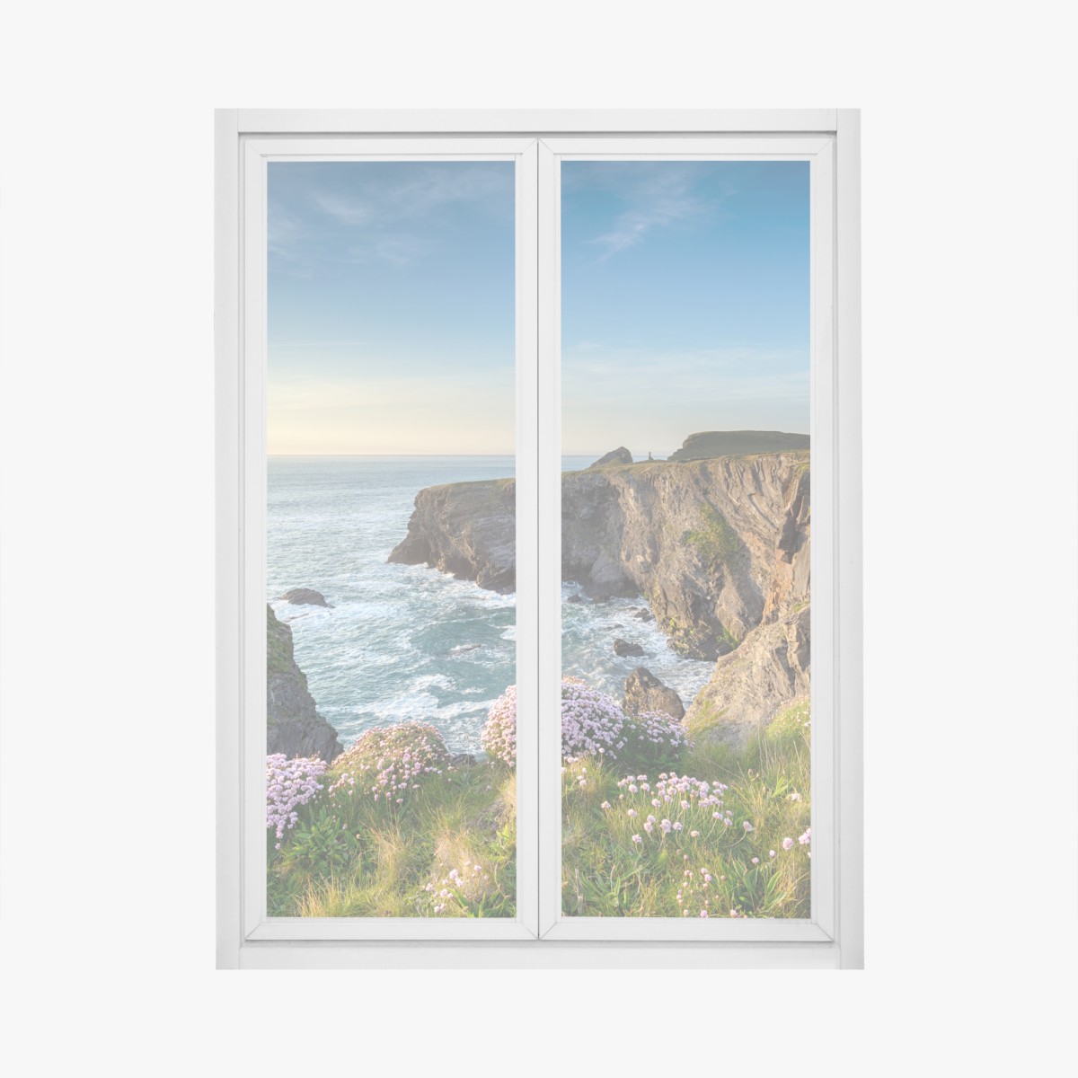 Window decal coastal cliffs at golden hour