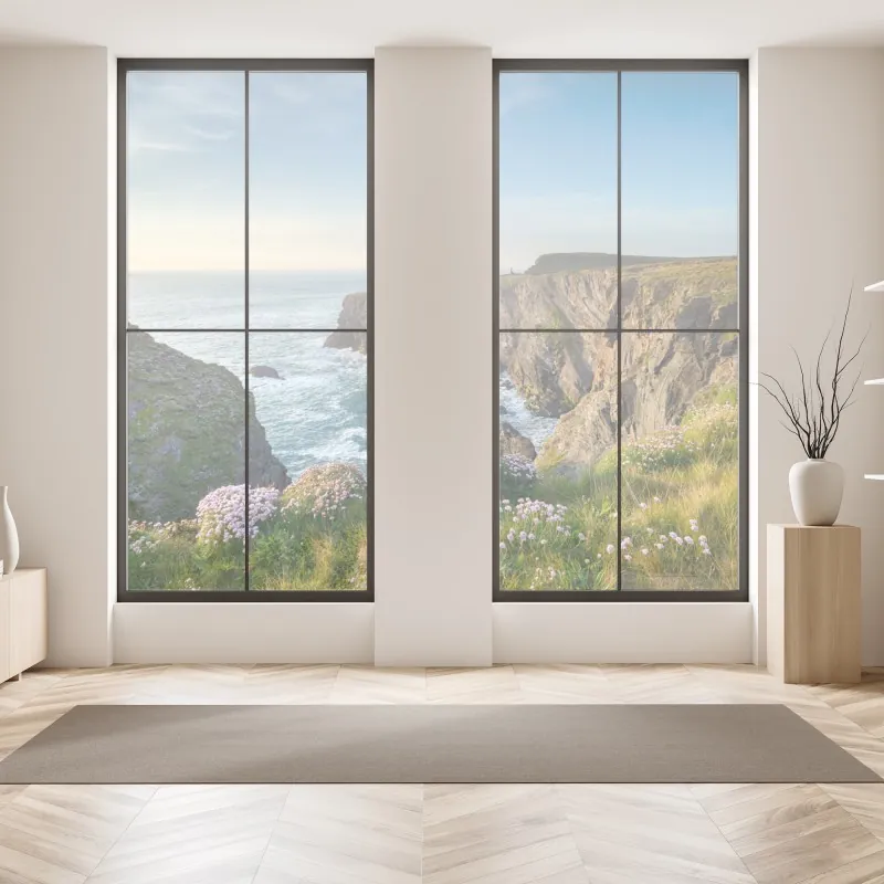 Naklejka na okno żywy wzór cytrusów w pomarańczach i niebieskich liściach – Wallissimo®