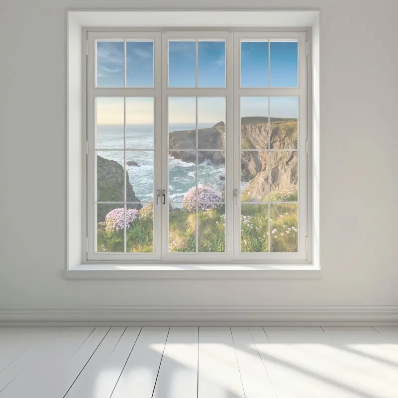 Naklejka na okno klify wybrzeża o złotej godzinie – Wallissimo® Naklejka na okno klify wybrzeża o złotej godzinie – Wallissimo®