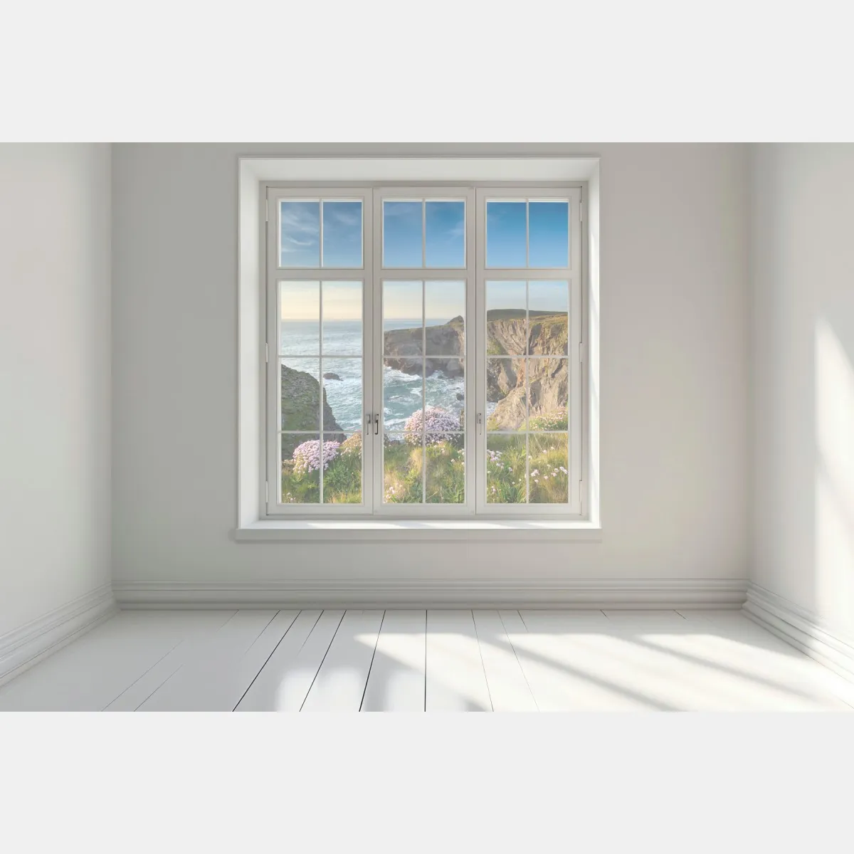 Naklejka na okno klify wybrzeża o złotej godzinie – Wallissimo® Naklejka na okno klify wybrzeża o złotej godzinie – Wallissimo®