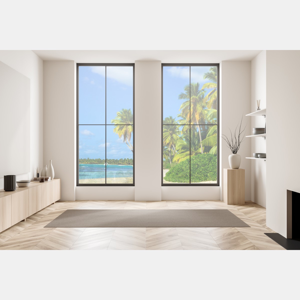 Naklejka na okno tropikalna plaża z palmami – Wallissimo® Naklejka na okno tropikalna plaża z palmami – Wallissimo®