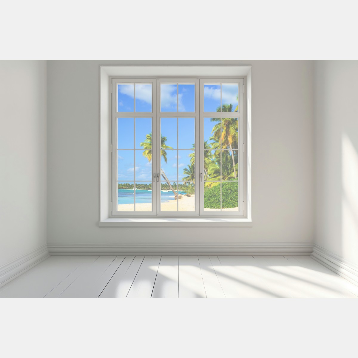 Naklejka na okno tropikalna plaża z palmami – Wallissimo® Naklejka na okno tropikalna plaża z palmami – Wallissimo®