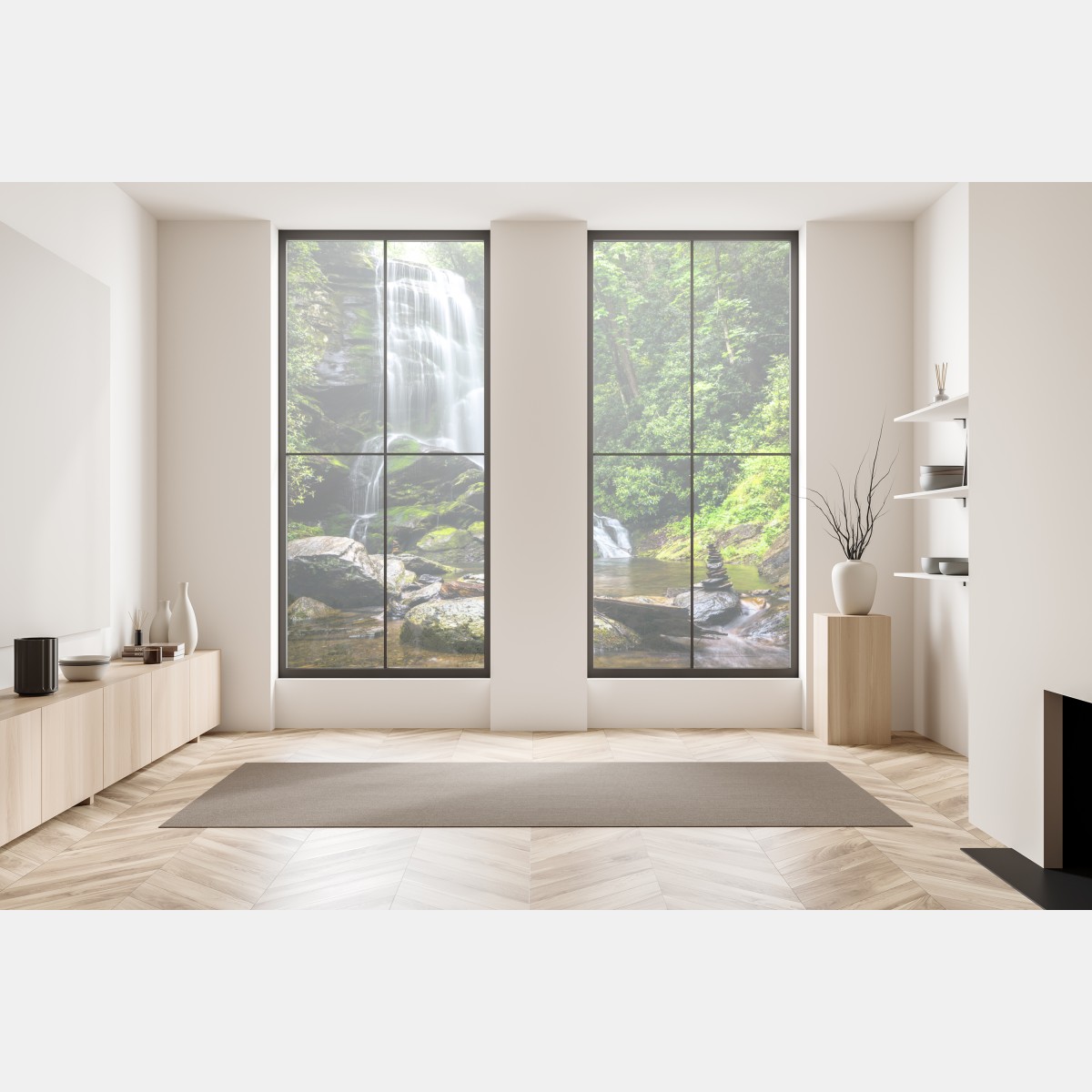 Naklejka na okno spokojny wodospad w lesie – Wallissimo® Naklejka na okno spokojny wodospad w lesie – Wallissimo®