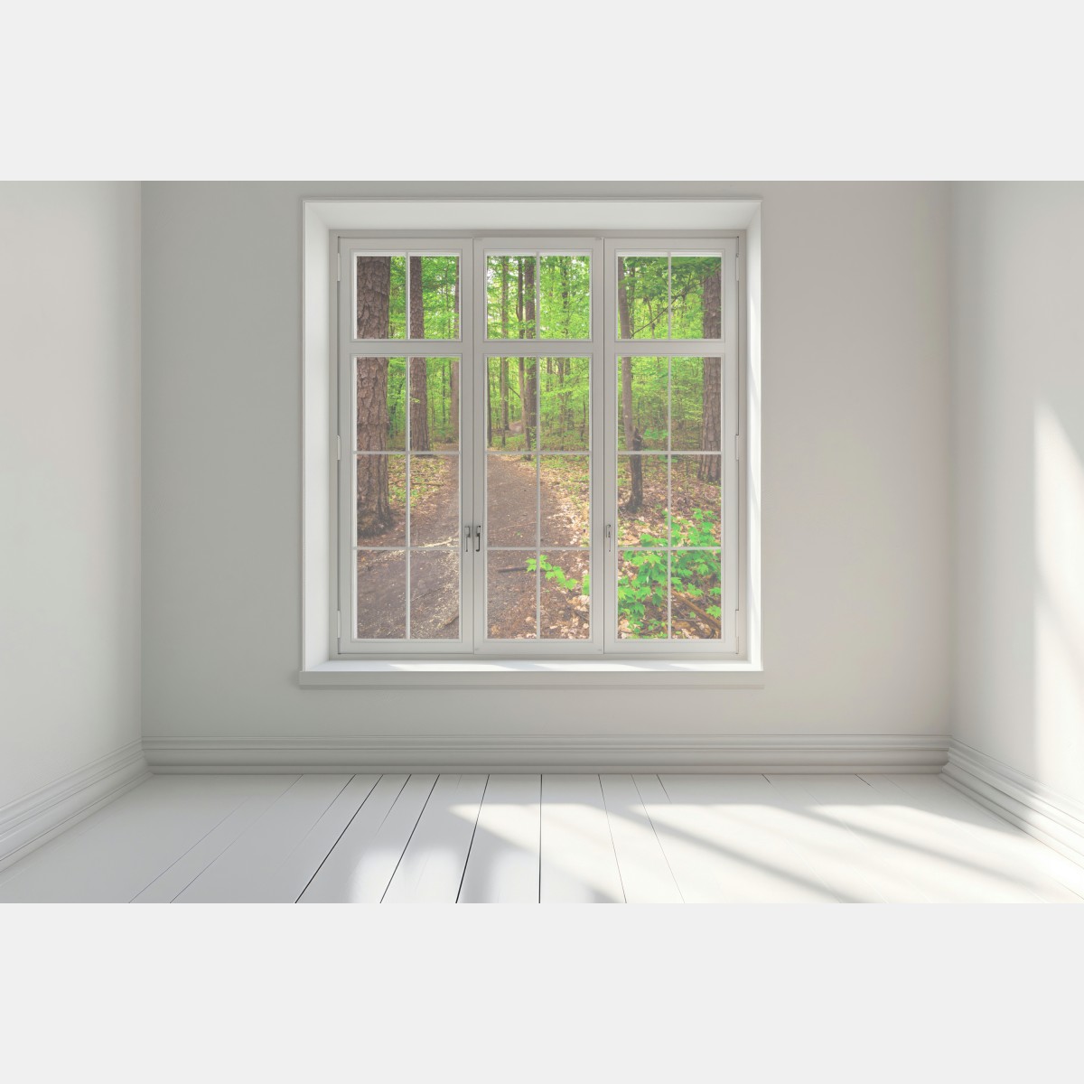 Naklejka na okno spokojna zielona ścieżka leśna – Wallissimo® Naklejka na okno spokojna zielona ścieżka leśna – Wallissimo®