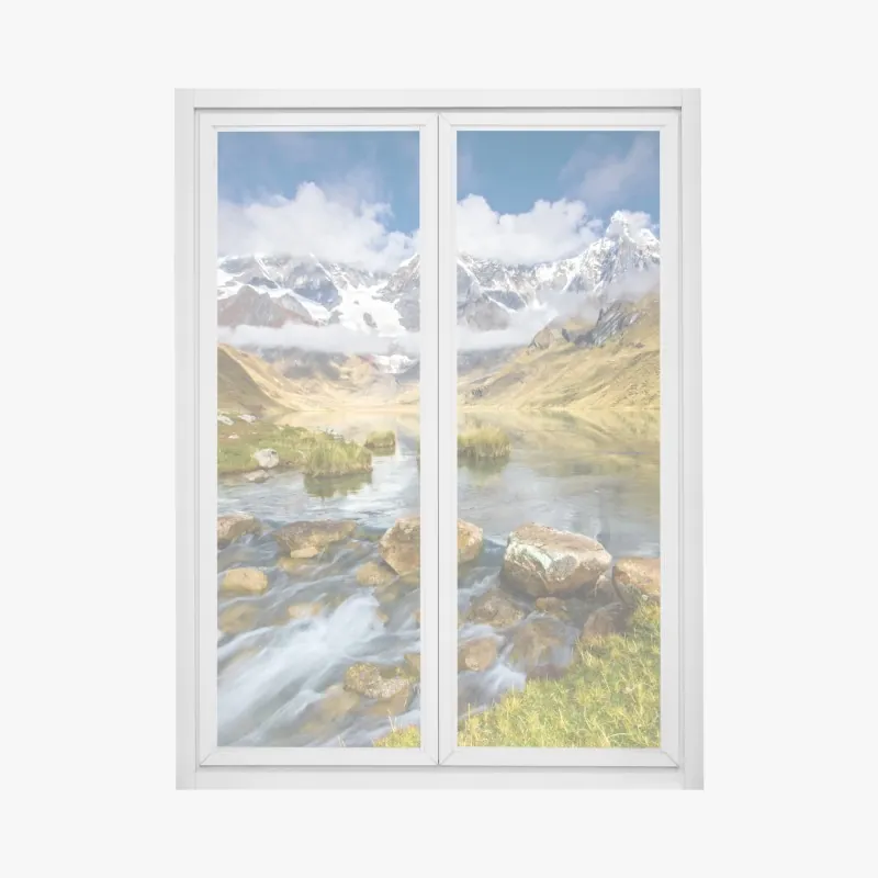 Naklejka na okno turkusowe jezioro górskie z ośnieżonymi szczytami – Wallissimo®