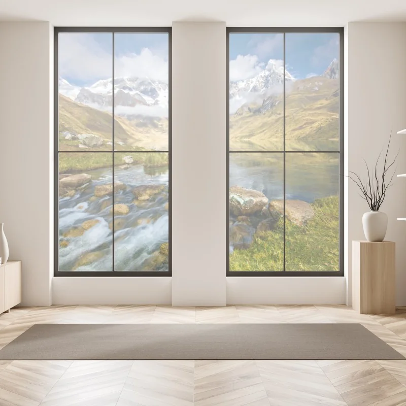 Naklejka na okno turkusowe jezioro górskie z ośnieżonymi szczytami – Wallissimo®