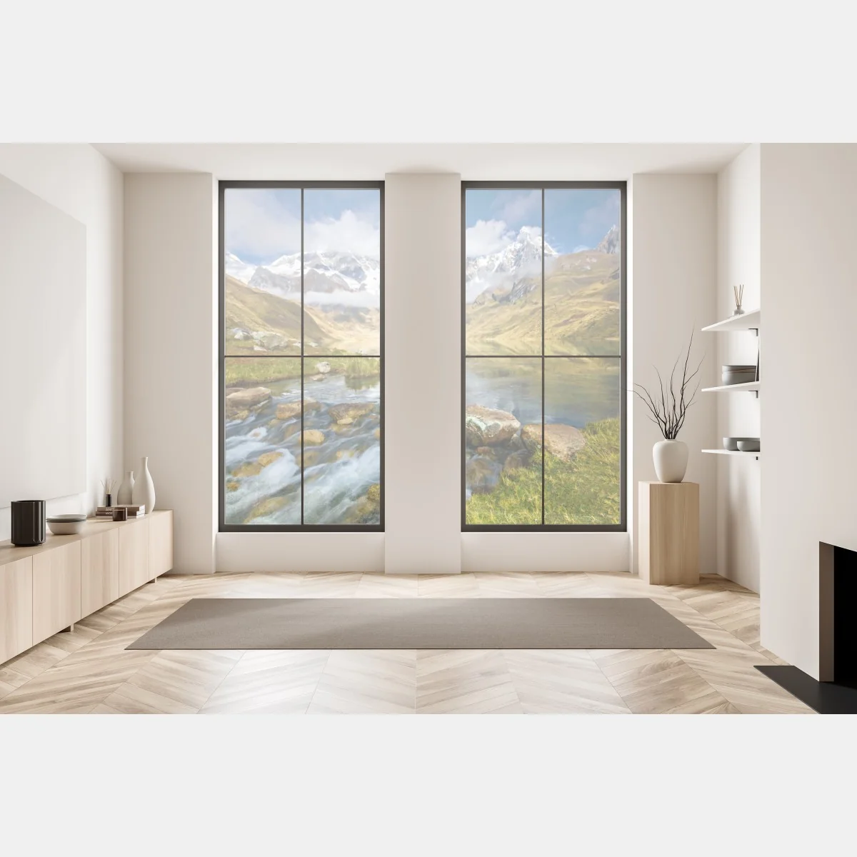 Naklejka na okno majestatyczne alpejskie jezioro – Wallissimo® Naklejka na okno majestatyczne alpejskie jezioro – Wallissimo®