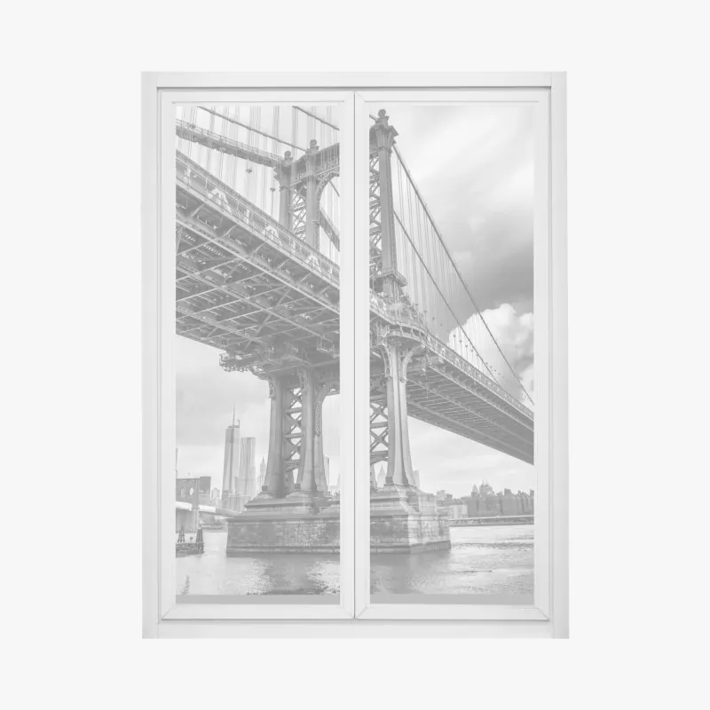 Naklejka na okno widok z dołu na most Manhattan i panoramę Nowego Jorku