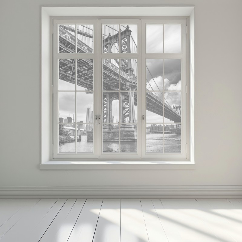 Naklejka na okno widok z dołu na most Manhattan i panoramę Nowego Jorku – Wallissimo® Naklejka na okno widok z dołu na most Manhattan i panoramę Nowego Jorku – Wallissimo®