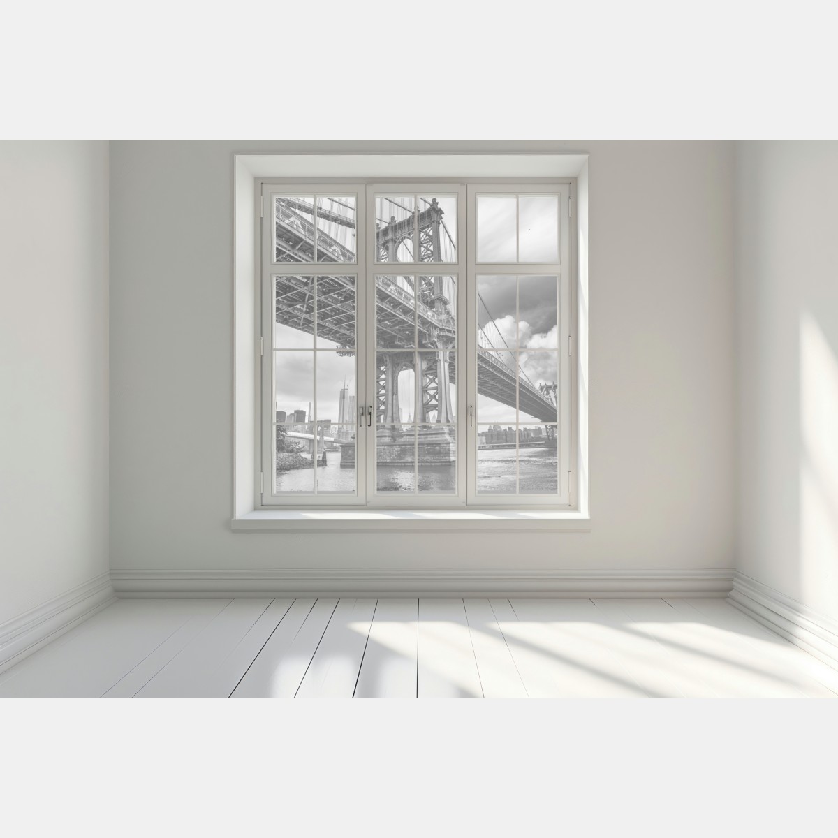Naklejka na okno widok z dołu na most Manhattan i panoramę Nowego Jorku – Wallissimo® Naklejka na okno widok z dołu na most Manhattan i panoramę Nowego Jorku – Wallissimo®