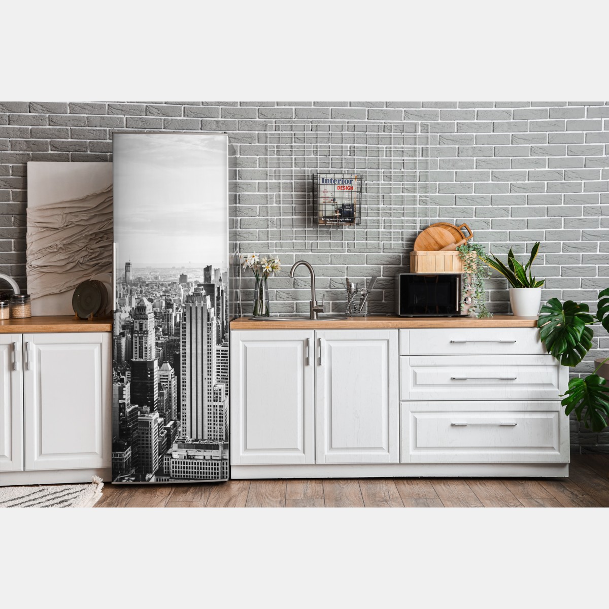 Naklejka na lodówkę Nowy Jork panorama w odcieniach szarości – Wallissimo® Naklejka na lodówkę Nowy Jork panorama w odcieniach szarości – Wallissimo®