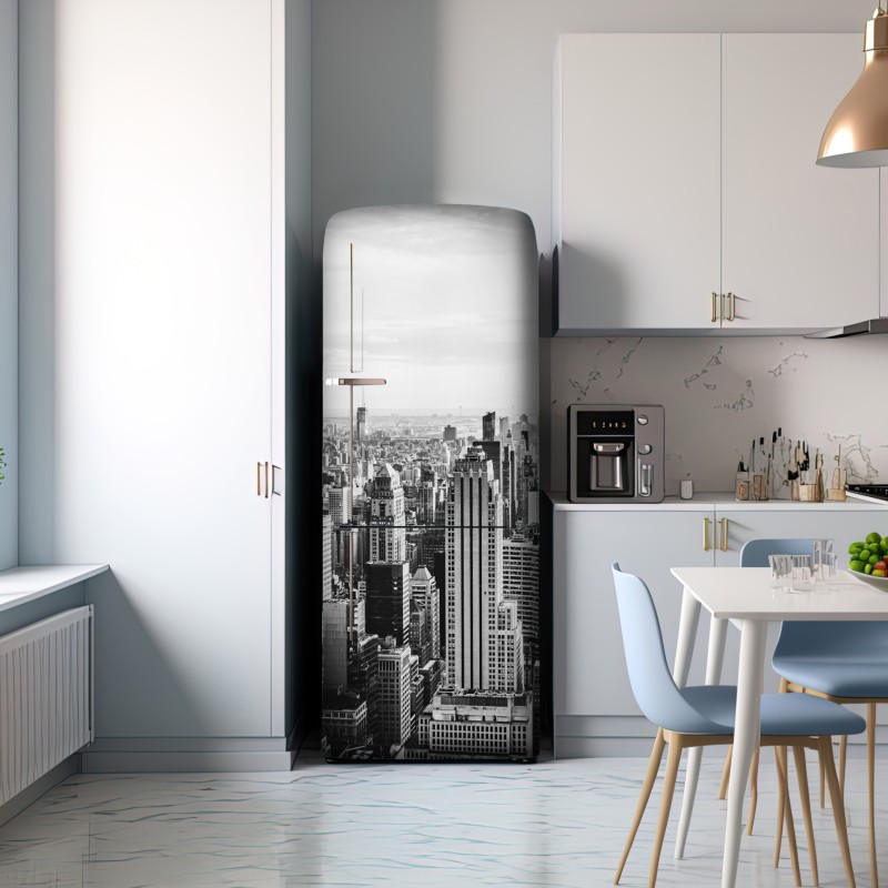 Naklejka na lodówkę Nowy Jork panorama w odcieniach szarości – Wallissimo® Naklejka na lodówkę Nowy Jork panorama w odcieniach szarości – Wallissimo®