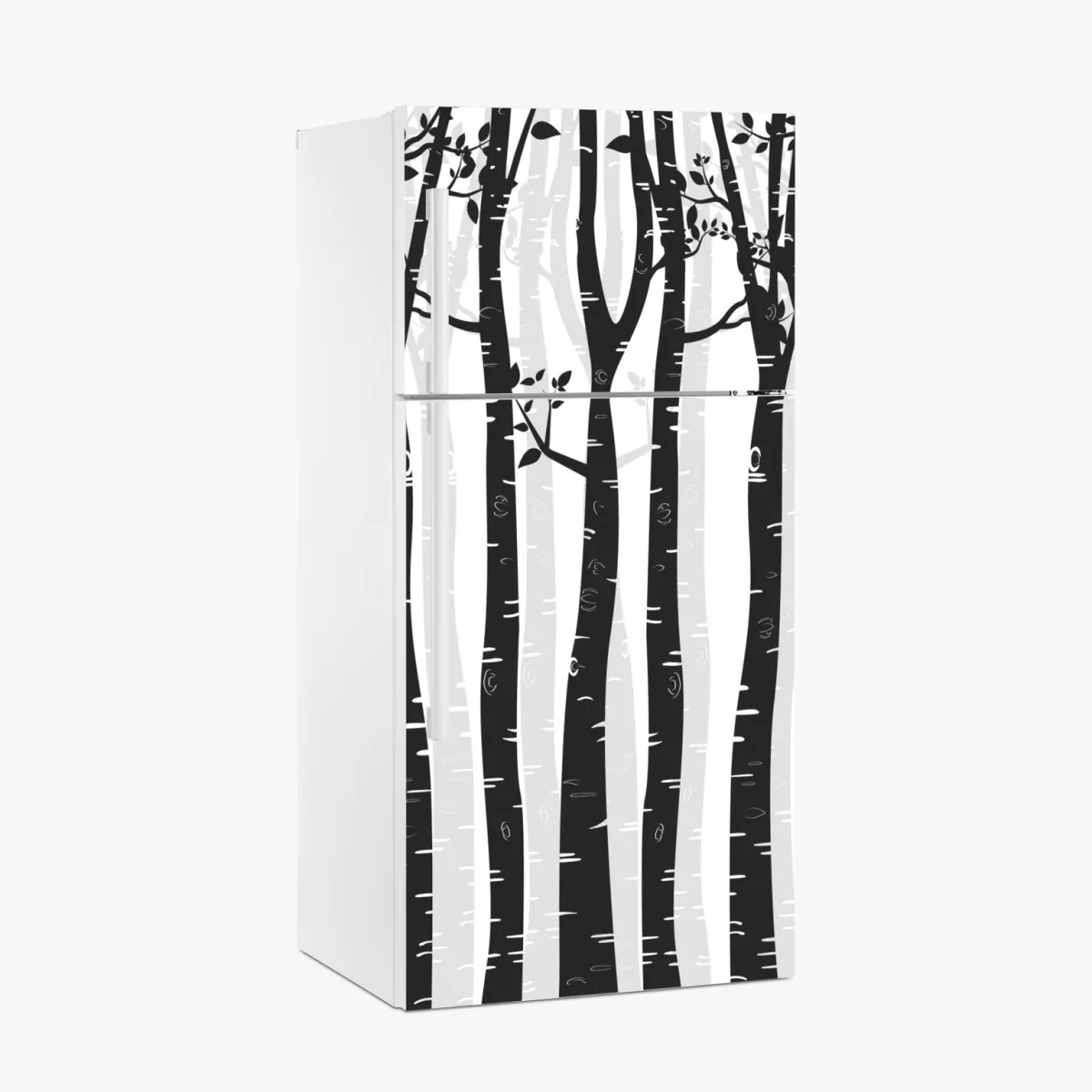 Naklejka na lodówkę monochromatyczny las brzóz – Wallissimo® Naklejka na lodówkę monochromatyczny las brzóz – Wallissimo®