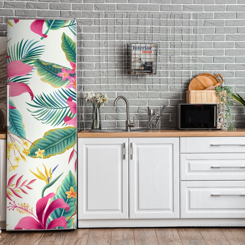 Naklejka na lodówkę tropikalny botaniczny wzór kwiatowy – Wallissimo® Naklejka na lodówkę tropikalny botaniczny wzór kwiatowy – Wallissimo®