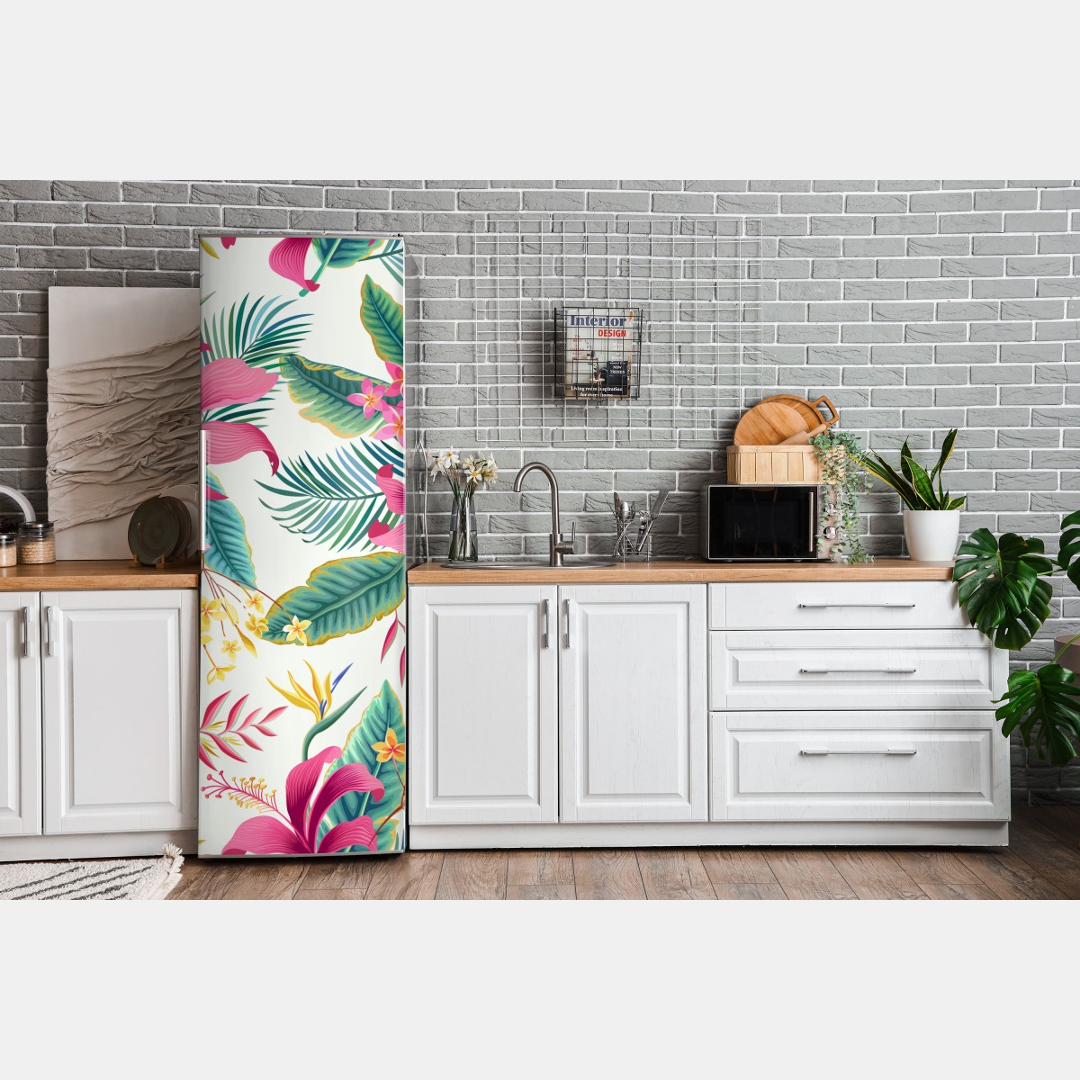 Naklejka na lodówkę tropikalny botaniczny wzór kwiatowy – Wallissimo® Naklejka na lodówkę tropikalny botaniczny wzór kwiatowy – Wallissimo®