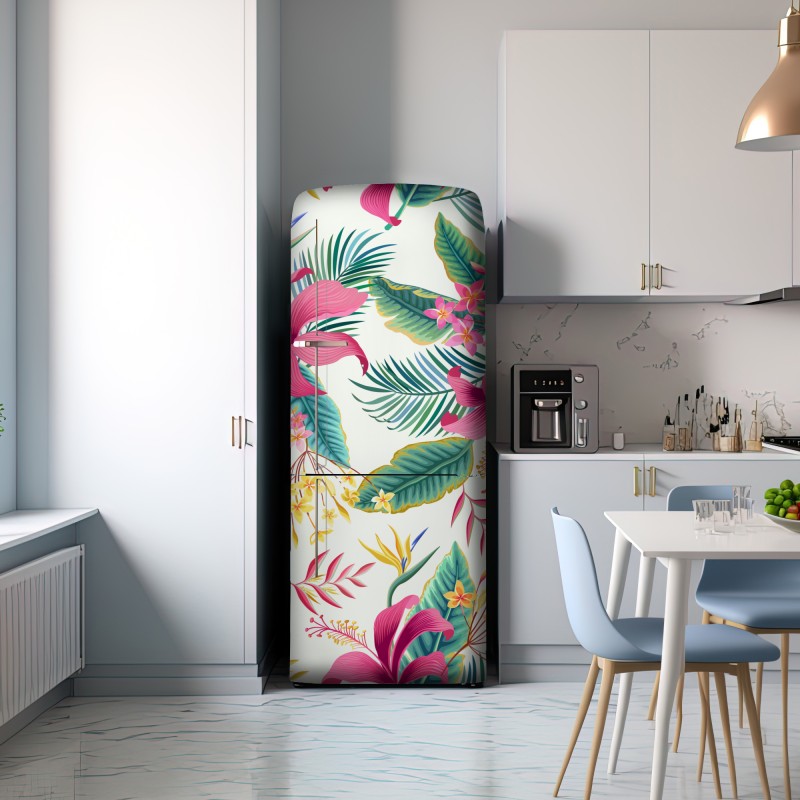 Naklejka na lodówkę tropikalny botaniczny wzór kwiatowy – Wallissimo® Naklejka na lodówkę tropikalny botaniczny wzór kwiatowy – Wallissimo®