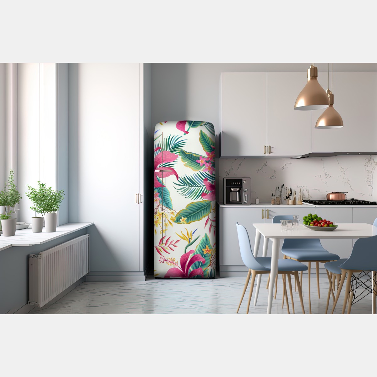 Naklejka na lodówkę tropikalny botaniczny wzór kwiatowy – Wallissimo® Naklejka na lodówkę tropikalny botaniczny wzór kwiatowy – Wallissimo®