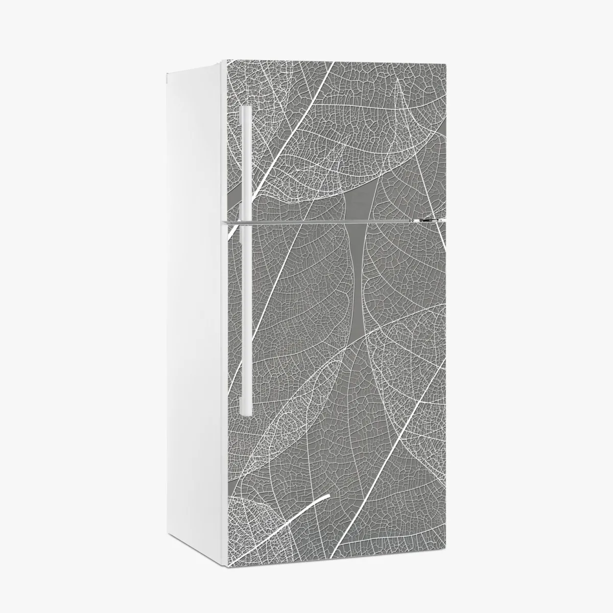 Naklejka na lodówkę delikatny wzór liści w odcieniach szarości – Wallissimo® Naklejka na lodówkę delikatny wzór liści w odcieniach szarości – Wallissimo®