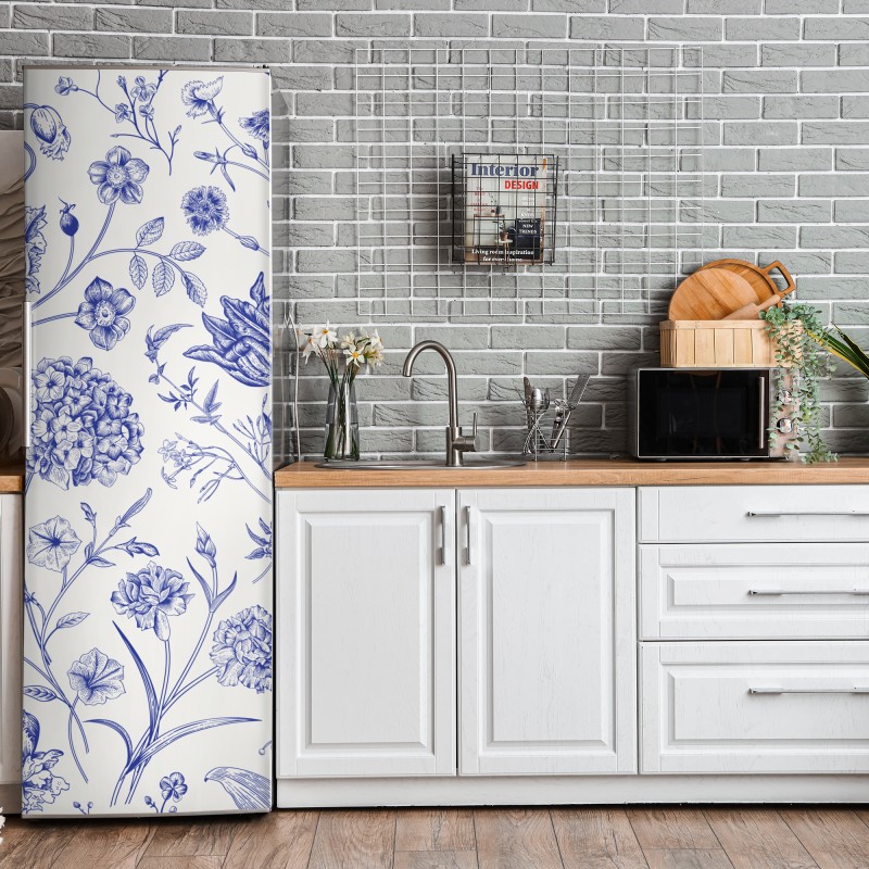 Naklejka na lodówkę luksusowy złoty wzór kwiatowy na granacie – Wallissimo®