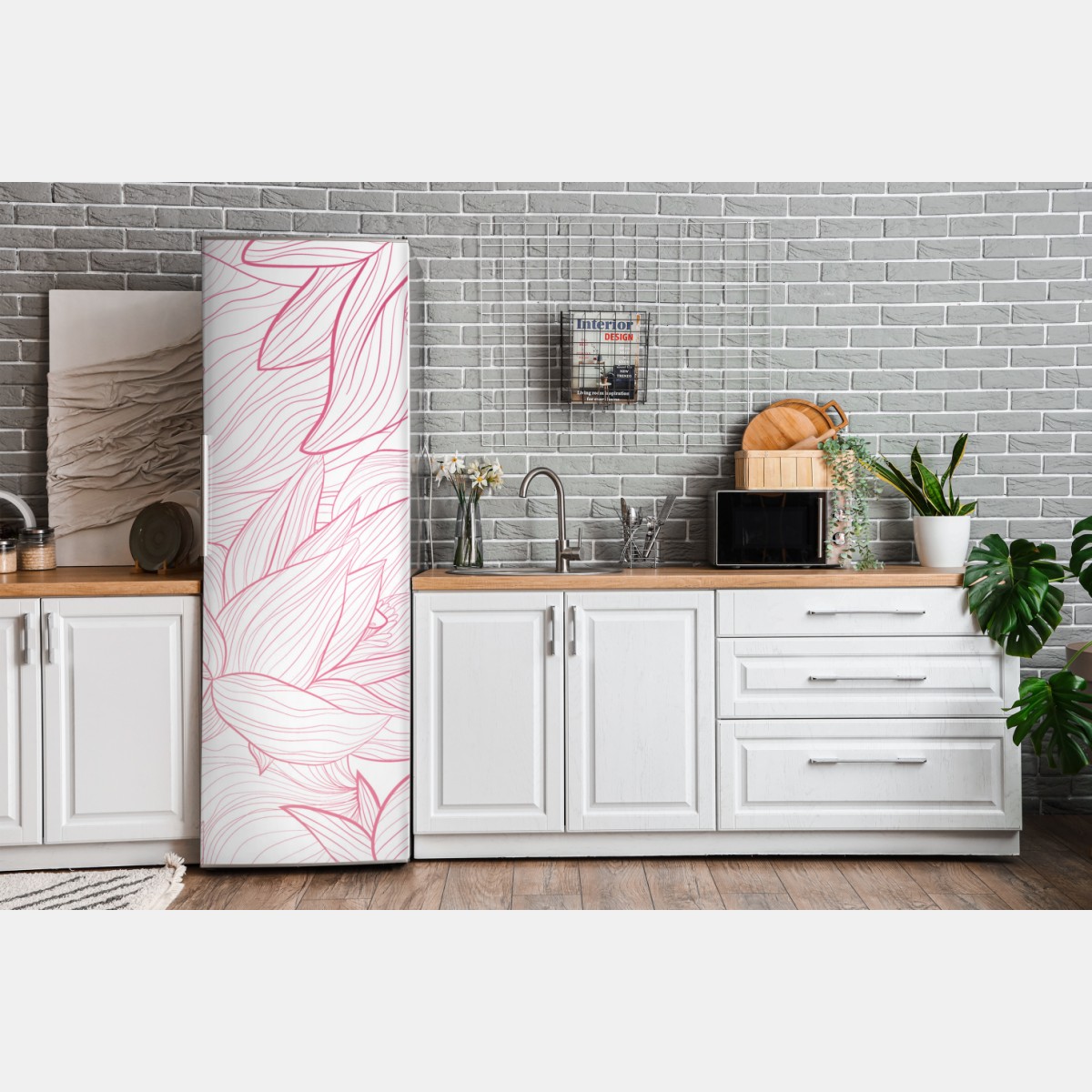 Naklejka na lodówkę delikatny różowy wzór kwiatowy – Wallissimo® Naklejka na lodówkę delikatny różowy wzór kwiatowy – Wallissimo®