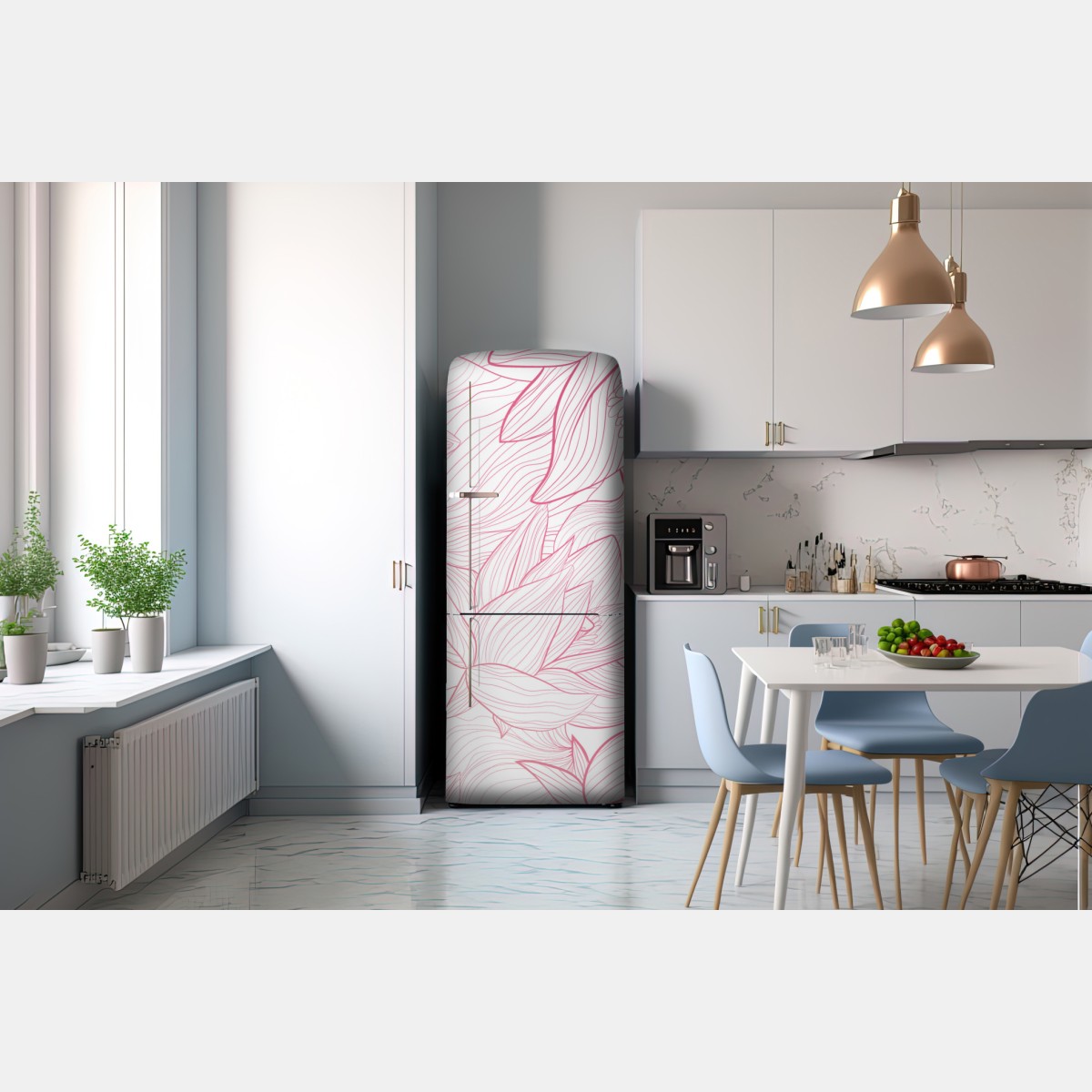 Naklejka na lodówkę delikatny różowy wzór kwiatowy – Wallissimo® Naklejka na lodówkę delikatny różowy wzór kwiatowy – Wallissimo®