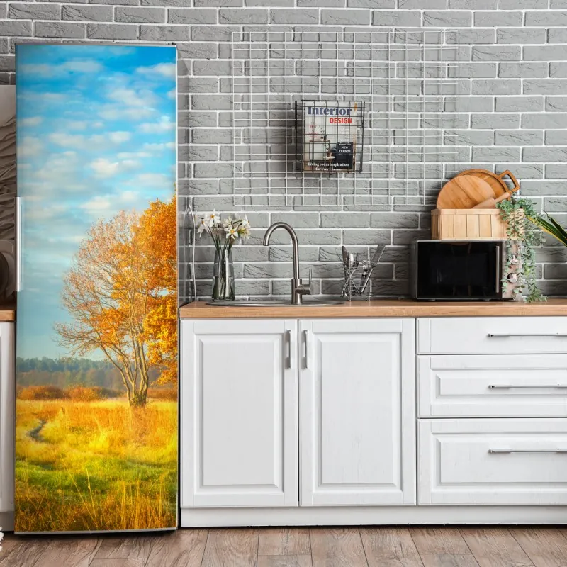 Naklejka na lodówkę vintage palmy na Hawajach o zachodzie słońca – Wallissimo®