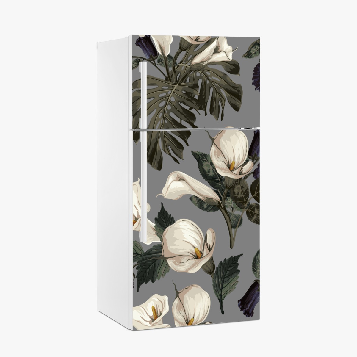 Fridge sticker vintage calla lily floral pattern on gray