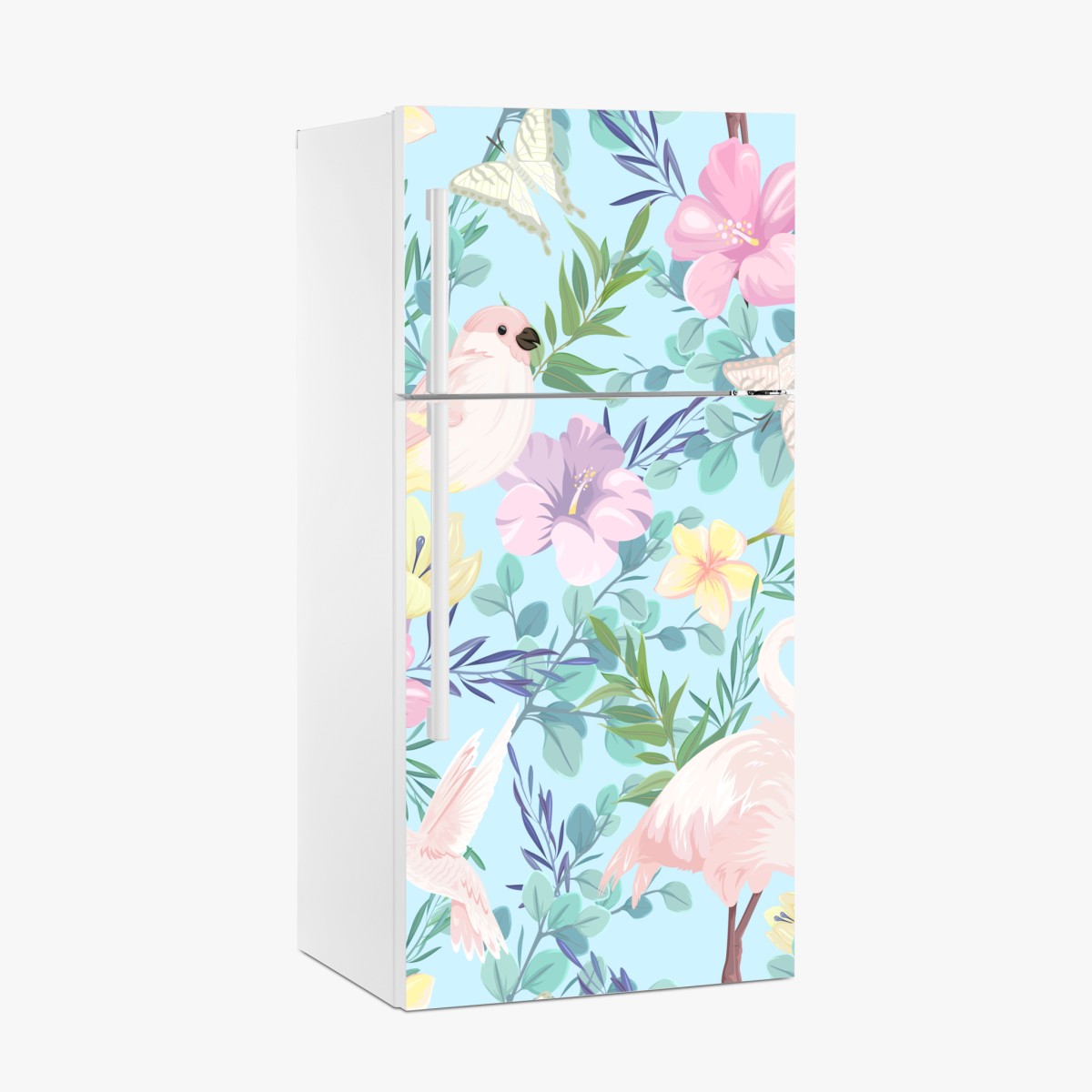 Fridge sticker pastel tropical birds and floral pattern