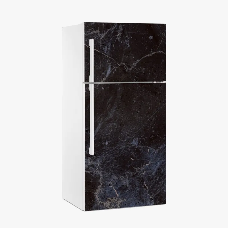 Naklejka na lodówkę ciemna faktura marmuru z niebieskimi żyłkami