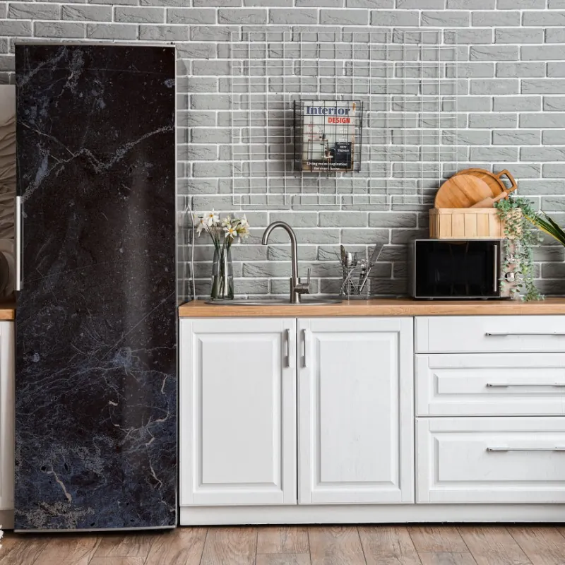 Naklejka na lodówkę beżowa tekstura marmuru z białymi żyłami – Wallissimo®