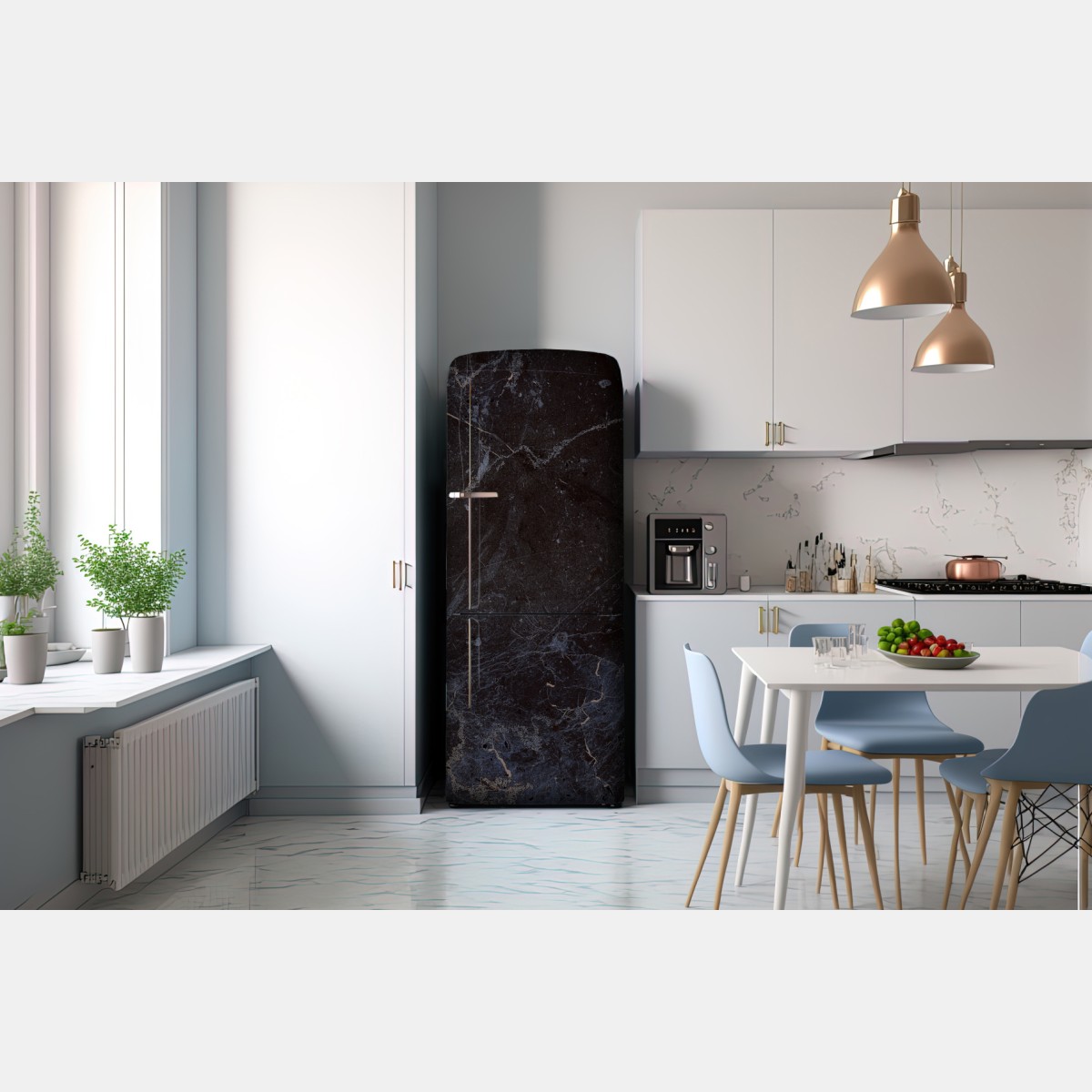 Naklejka na lodówkę ciemna faktura marmuru z niebieskimi żyłkami – Wallissimo® Naklejka na lodówkę ciemna faktura marmuru z niebieskimi żyłkami – Wallissimo®