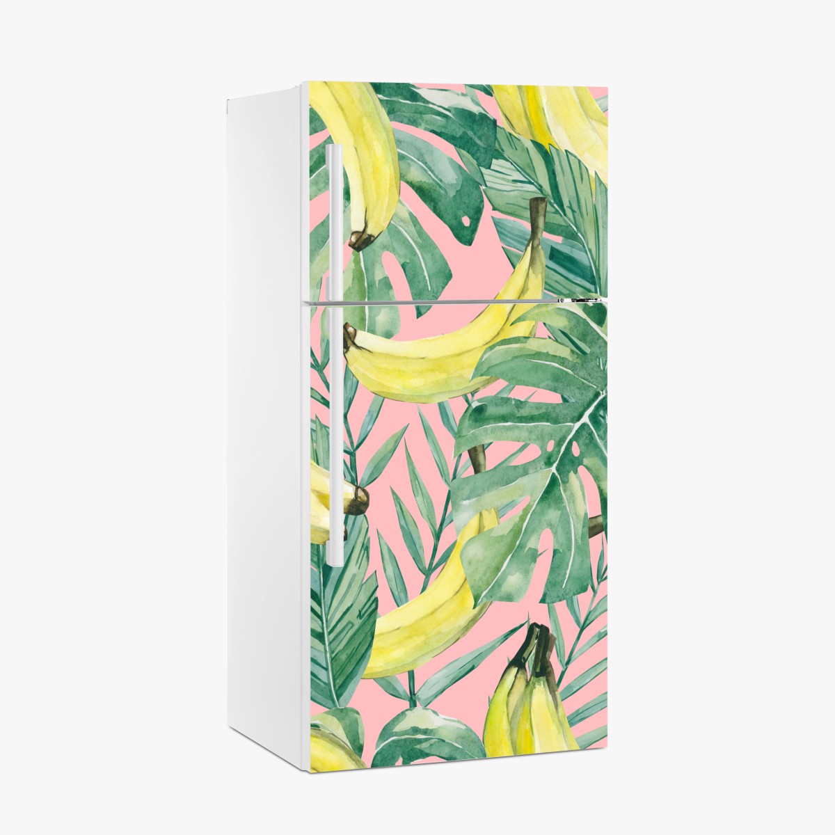 Fridge sticker watercolor banana leaves pattern on pink