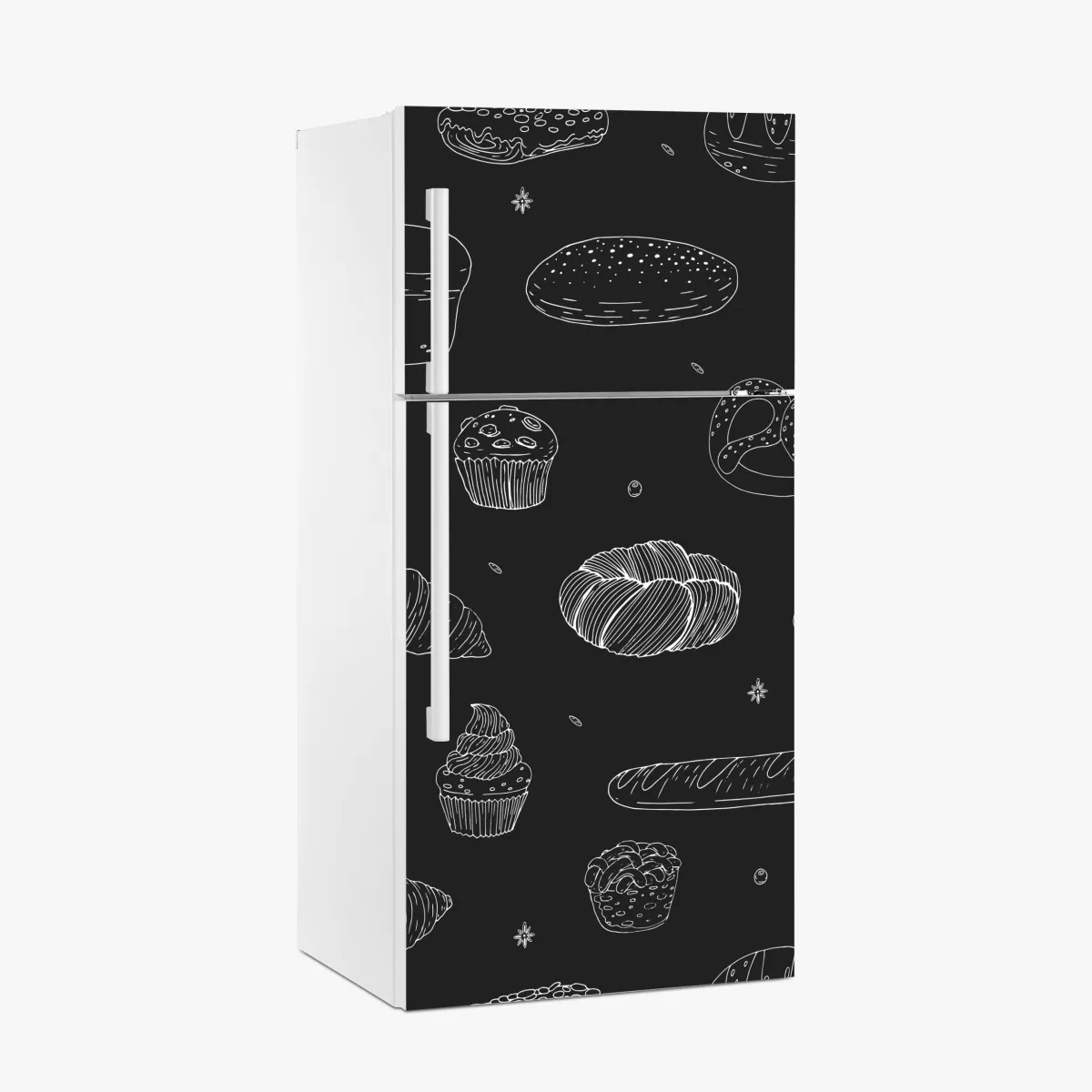 Naklejka na lodówkę wzór wypieków na czarnym tle – Wallissimo® Naklejka na lodówkę wzór wypieków na czarnym tle – Wallissimo®