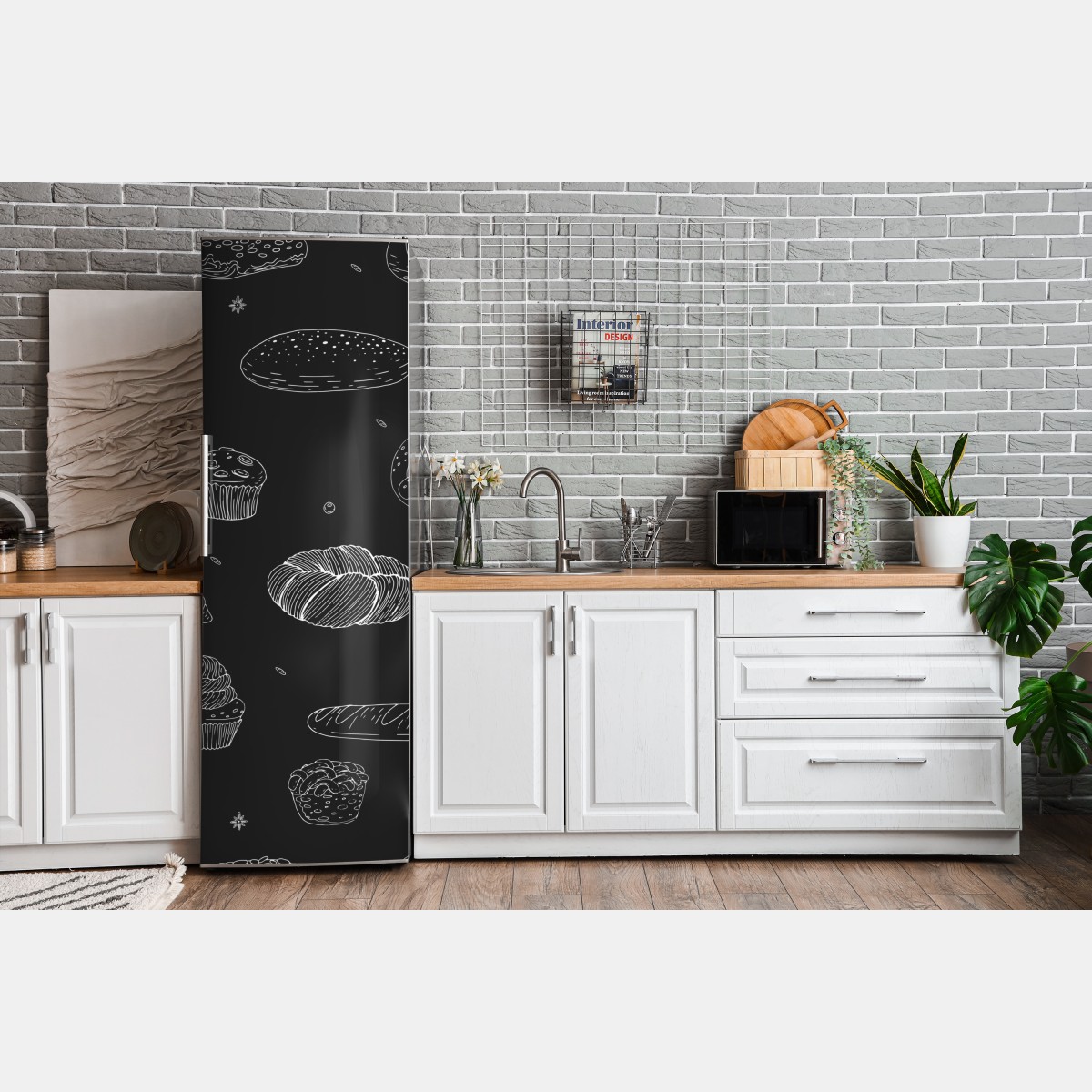 Naklejka na lodówkę wzór wypieków na czarnym tle – Wallissimo® Naklejka na lodówkę wzór wypieków na czarnym tle – Wallissimo®