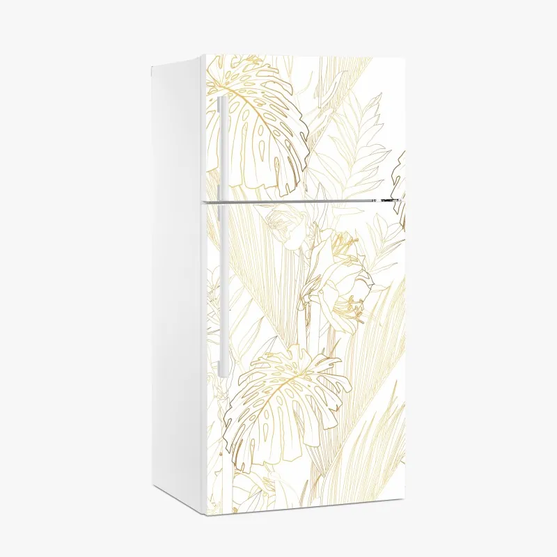 Naklejka na lodówkę złote tropikalne liście