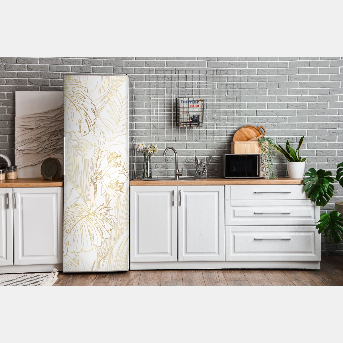 Naklejka na lodówkę złote tropikalne liście – Wallissimo® Naklejka na lodówkę złote tropikalne liście – Wallissimo®