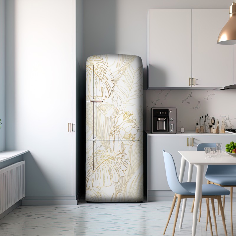 Naklejka na lodówkę złote tropikalne liście – Wallissimo® Naklejka na lodówkę złote tropikalne liście – Wallissimo®