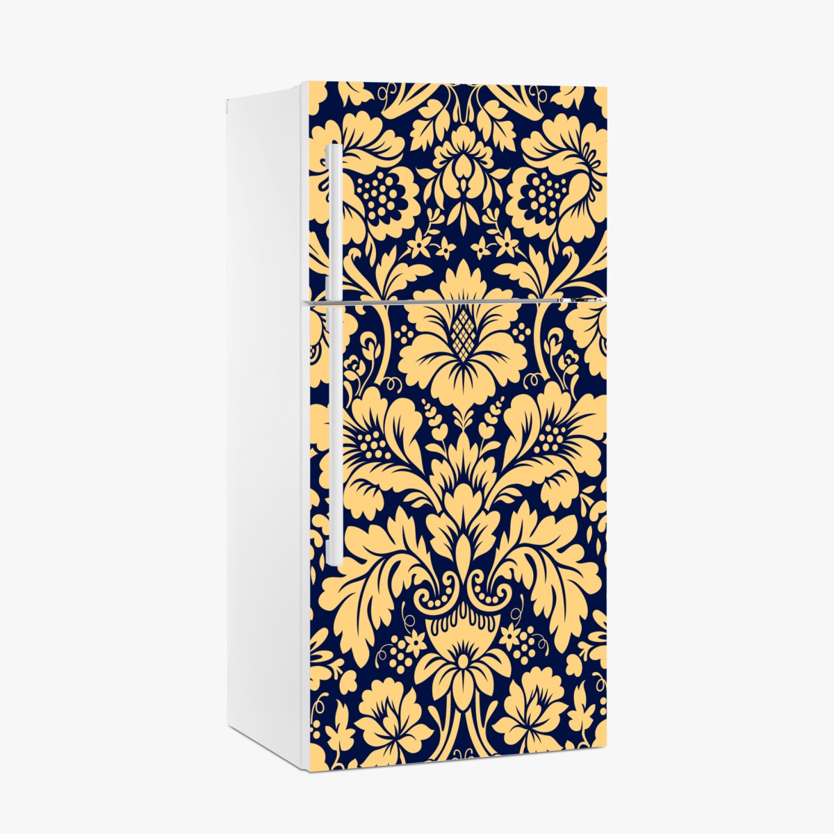 Fridge sticker navy and beige damask floral pattern