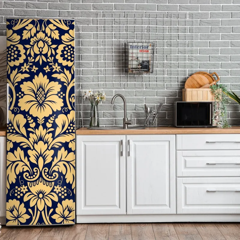 Naklejka na lodówkę turkusowe góry o złotych akcentach – Wallissimo®