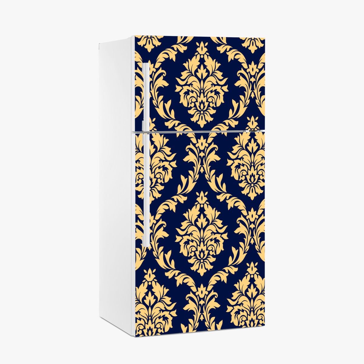 Fridge sticker elegant gold damask pattern on navy background