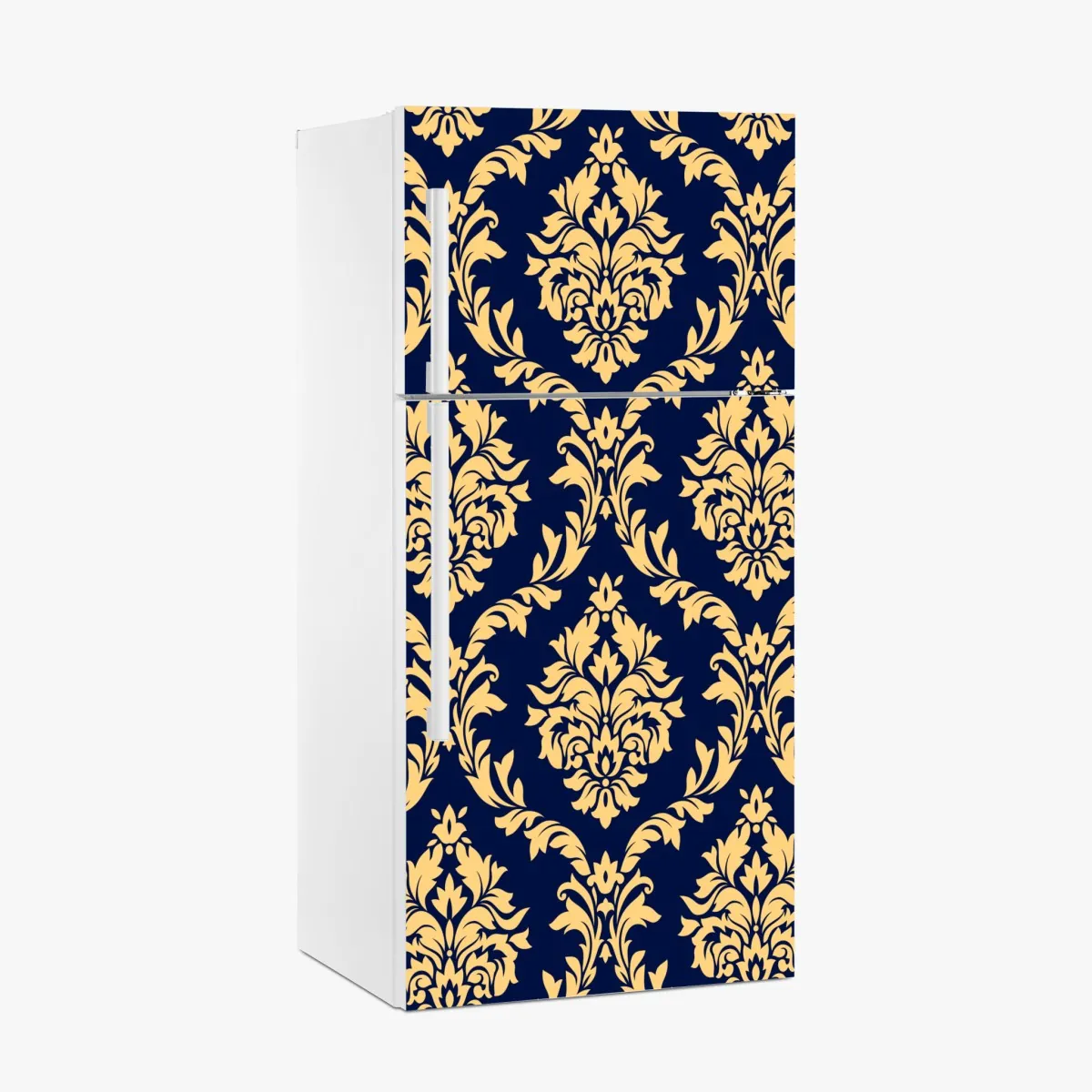 Naklejka na lodówkę wzór damaskowy w odcieniach złota i granatu – Wallissimo® Naklejka na lodówkę wzór damaskowy w odcieniach złota i granatu – Wallissimo®