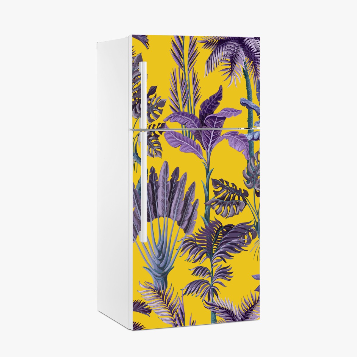 Fridge sticker tropical purple foliage on yellow background