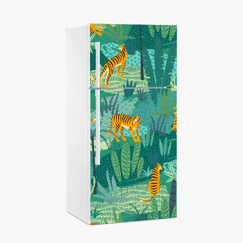 Naklejka na lodówkę tropikalna dżungla z tygrysami