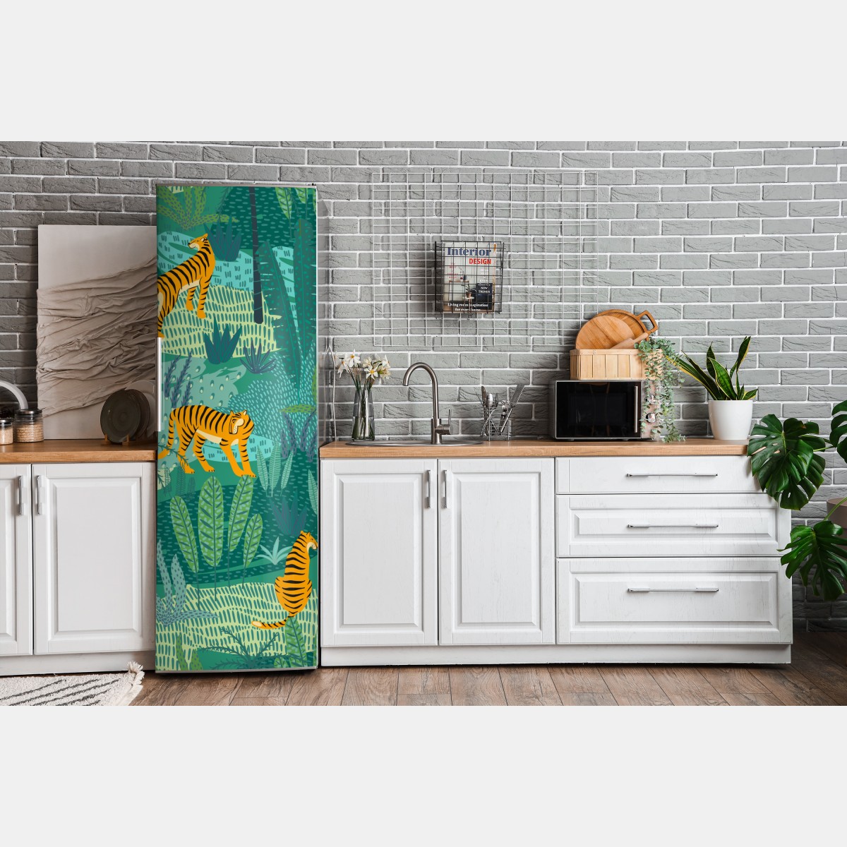 Naklejka na lodówkę tropikalna dżungla z tygrysami – Wallissimo® Naklejka na lodówkę tropikalna dżungla z tygrysami – Wallissimo®