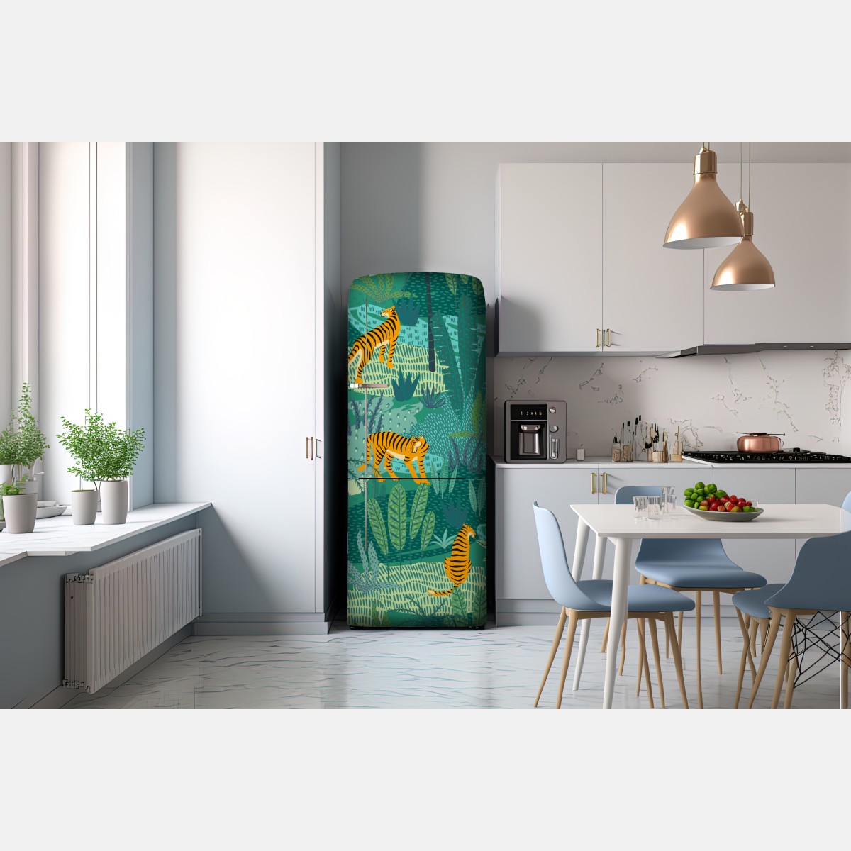 Naklejka na lodówkę tropikalna dżungla z tygrysami – Wallissimo® Naklejka na lodówkę tropikalna dżungla z tygrysami – Wallissimo®