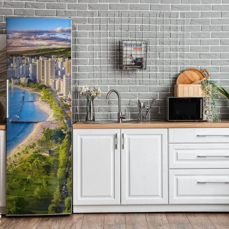 Naklejka na lodówkę koi, lilie wodne i ważki na błękitnym stawie – Wallissimo®